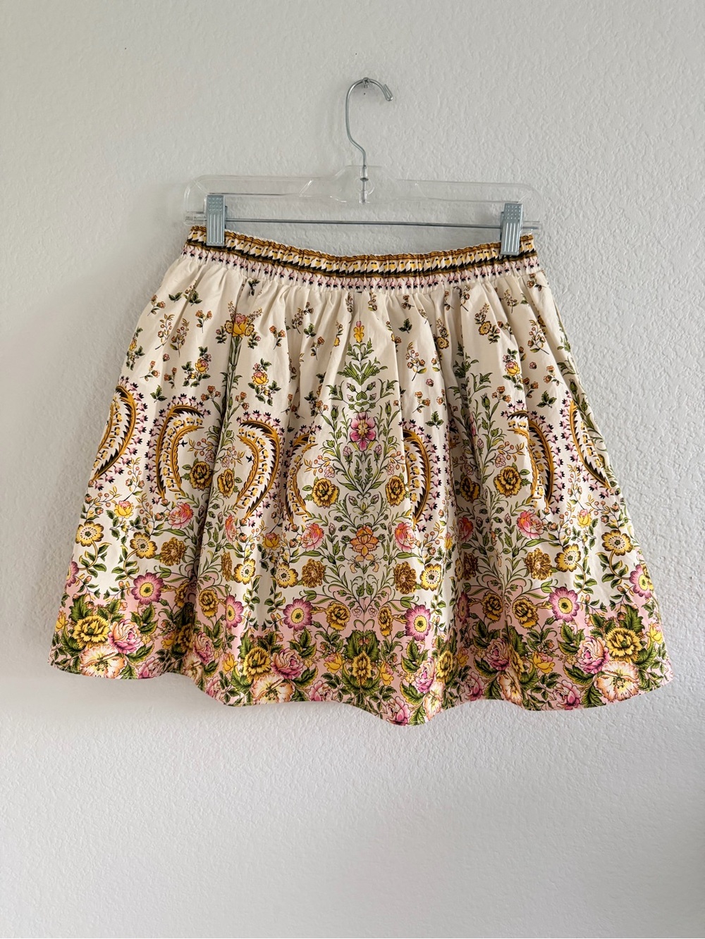Floral Smocked Waist Cream and Yellow A-Line Skirt - Picture 3 of 4